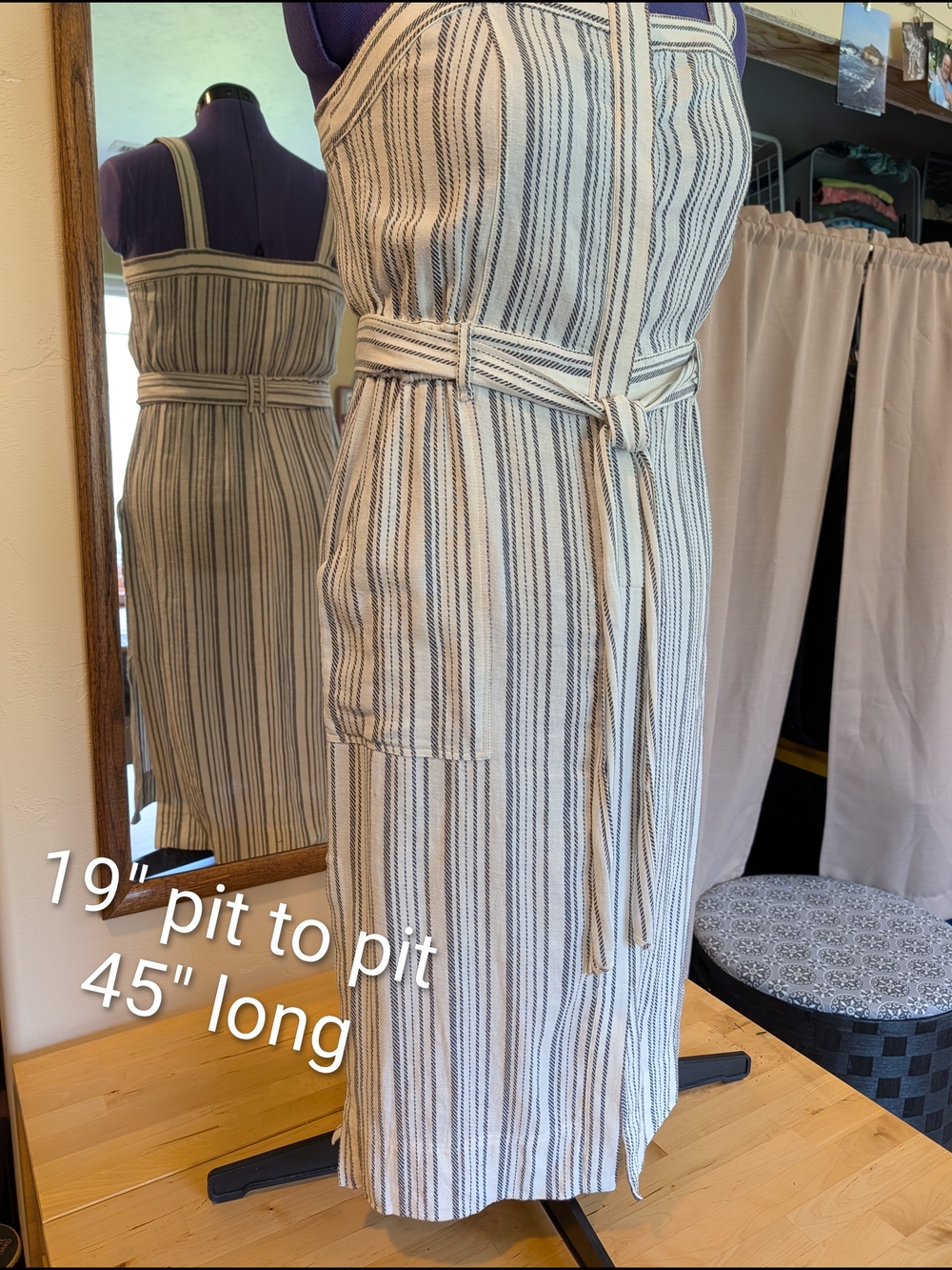 Splendid brand- Cream and Black Striped Midi Sundress-linen/cotton blend - Picture 7 of 11